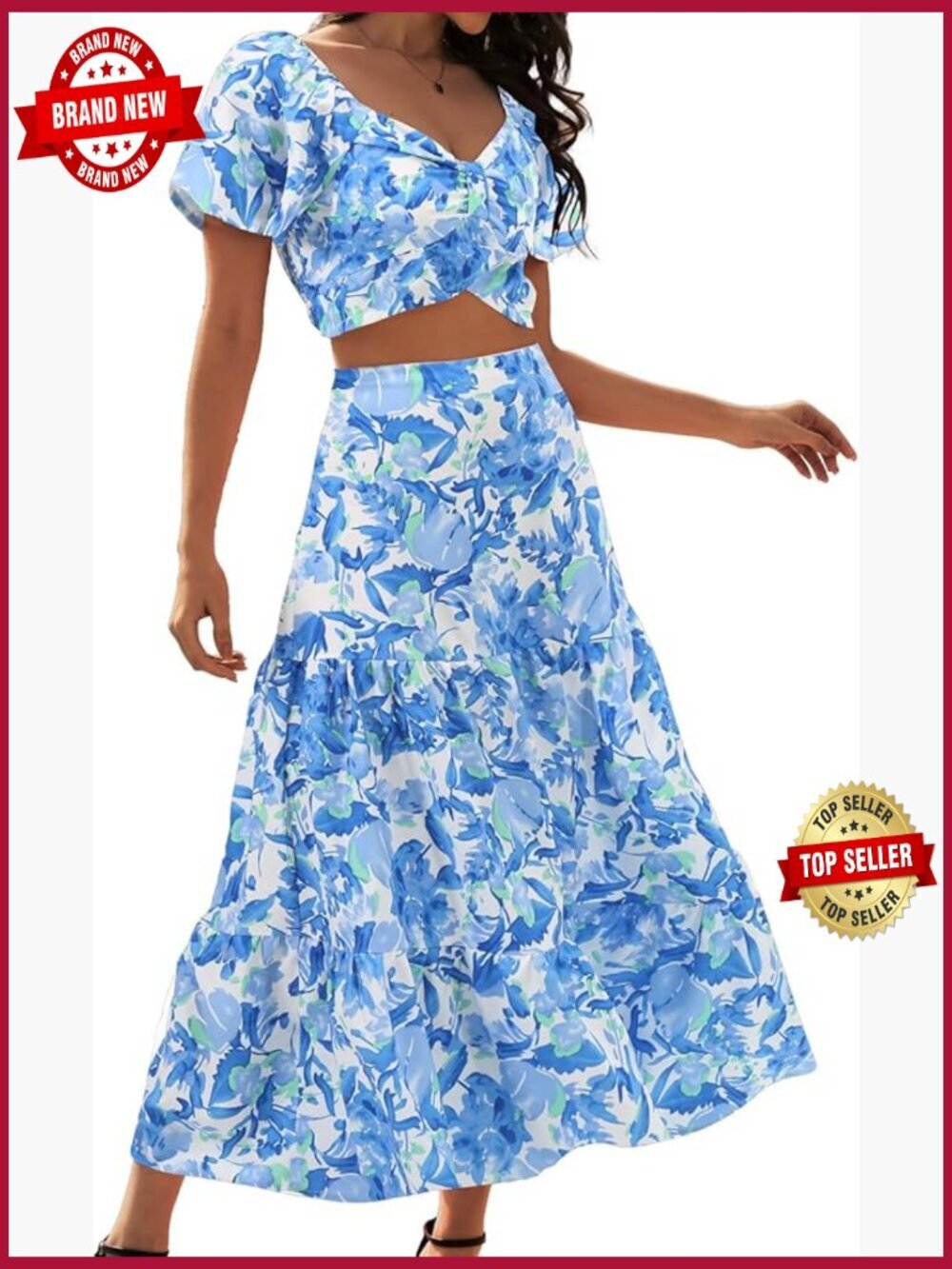 Floral 2 Piece Skirt Set, Matching Top & Long Skirt, Boho Cruise Outfit